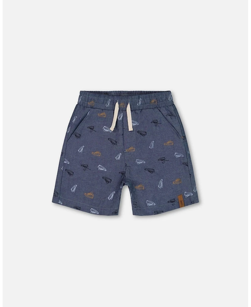Deux par Deux Toddler Boys Printed Chambray Short Gray, White And Tan - Toddler|Child