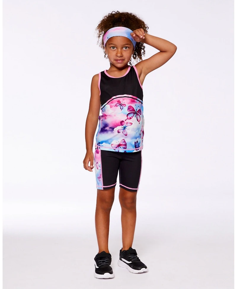 Deux par Girls Printed Athletic Biker Short Black, Pink And Multicolored Butterflies