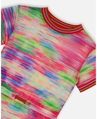 Deux par Deux Girls Short Sleeve Mesh Beach Dress Multicolored