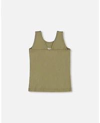 Deux par Deux Toddler Girls Crinkle Jersey Tank Top Floral Olive Green - Toddler|Child