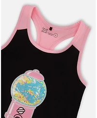 Deux par Deux Toddler Girls Organic Cotton Racerback Tank Top Black And Candy Machine - Toddler|Child