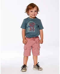 Deux par Deux Toddler Boys Short Sleeve Organic Cotton Graphic Tee Teal And Dark Old Rose - Toddler|Child