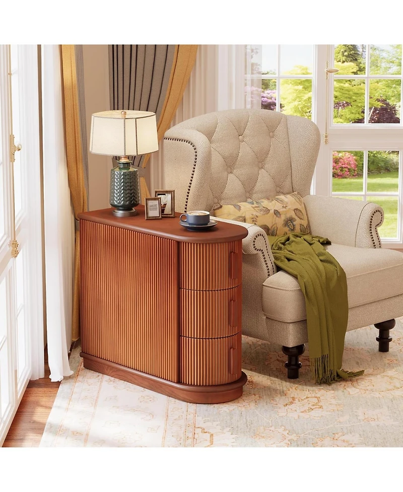 Tribesigns Set of 2 Solid Wood End Table, No Assembly Required, 3-Drawer Modern Sofa Side Table, Narrow Chair Side Table, Slim Nightstand for Living R