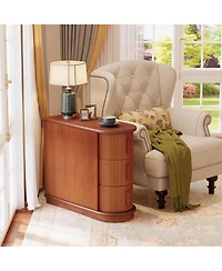 Tribesigns Set of 2 Solid Wood End Table, No Assembly Required, 3-Drawer Modern Sofa Side Table, Narrow Chair Side Table, Slim Nightstand for Living R