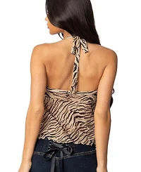Edikted Womens Tiger Printed Mesh Babydoll Top