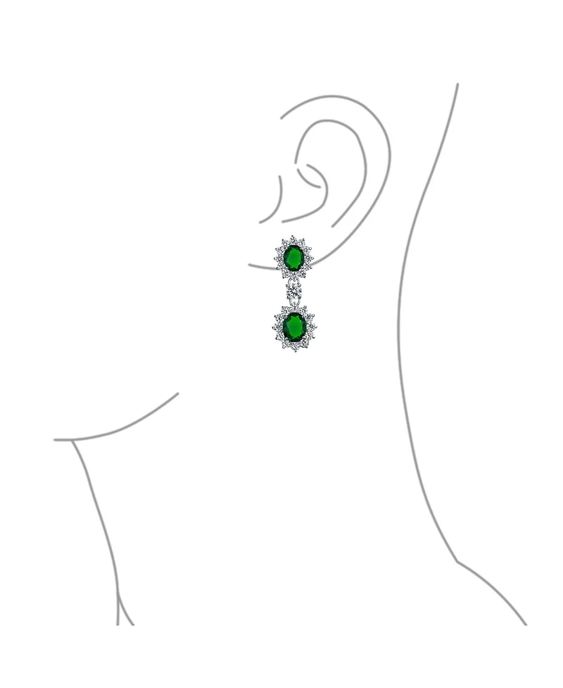 Bling Jewelry Crown Halo Pave Cubic Zirconia Cz Drop Dangling Oval Chandelier Clip On Earrings Statement Non-Pierced