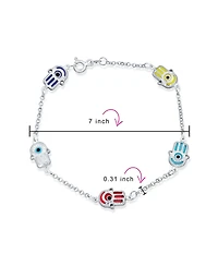 Bling Jewelry Turkish Colorful Evil Eye Hamsa Hand Charm Bracelet Sterling Silver