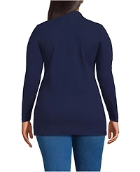 Lands' End Plus Long Sleeve Polished Rib Button Through Tunic Shirt