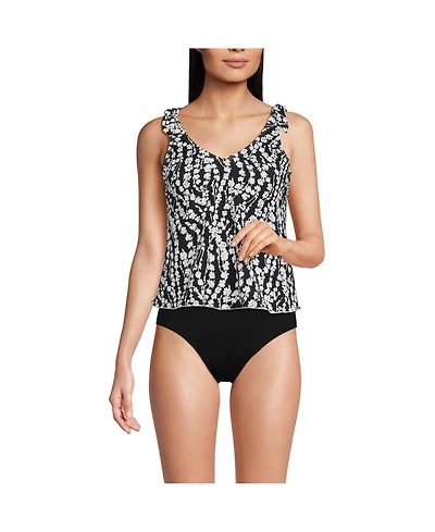 Lands' End Women's Long Torso Tie Shoulder Flutter Tankini Top