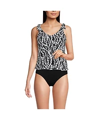 Lands' End Women's Long Torso Tie Shoulder Flutter Tankini Top