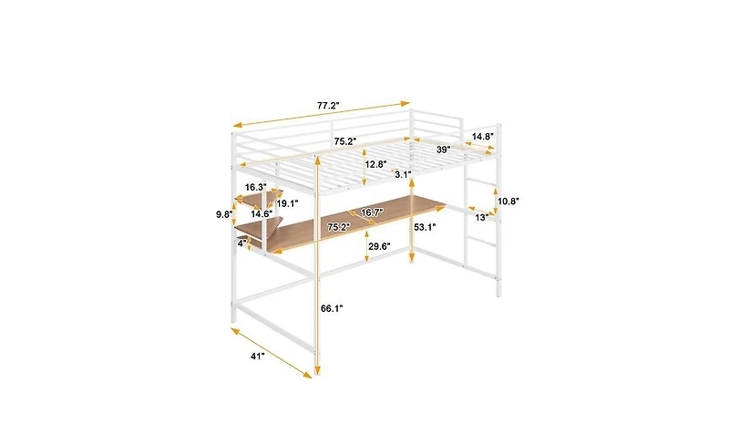 Modern Loft Bed with Desk and Metal Grid for Organization