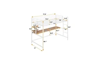 Modern Loft Bed with Desk and Metal Grid for Organization