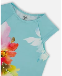 Deux par Deux Girl Printed Two-Piece Swimsuit Turquoise And Pink Flowers - Toddler|Child