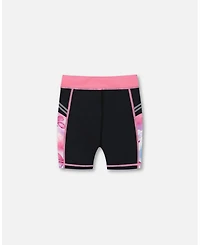 Deux par Girl Printed Athletic Biker Short Black, Pink And Multicolored Butterflies - Toddler|Child