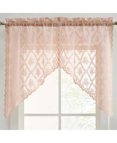 Hlc.me Isabella Floral Rod Pocket Lace Short Cafe Swags for Small Windows - 28 x 36 Inch Length (Blush Pink Swags, Set of 2)