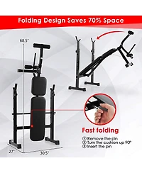 Adjustable Weight Bench and Barbell Rack Set with Weight Plate Post