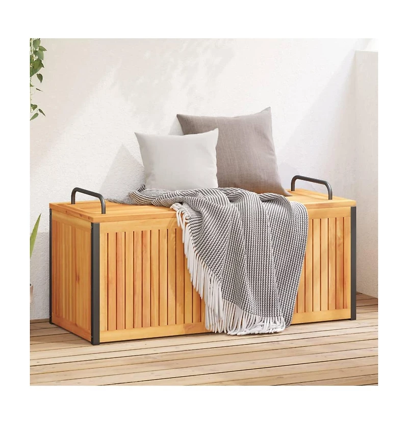 Patio Cushion Box 43.3"x17.7"x16.5"/20.9" Solid Wood Acacia and Steel