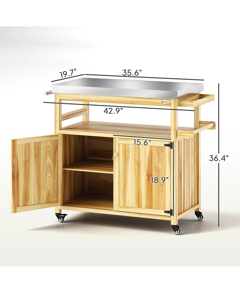 Outsunny Grill Cart, Kitchen Island with Storage Cabinets,