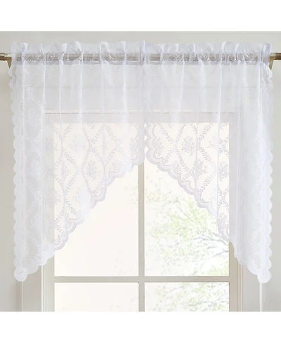 Hlc.me Isabella Floral Rod Pocket Lace Short Cafe Swags for Small Windows - 28 x 36 Inch Length (White Swags, Set of 2)