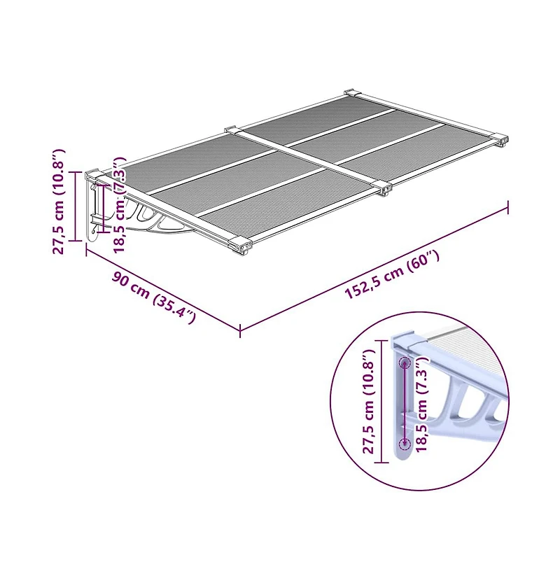 Door Canopy Gray and Transparent 60"x35.4" Polycarbonate