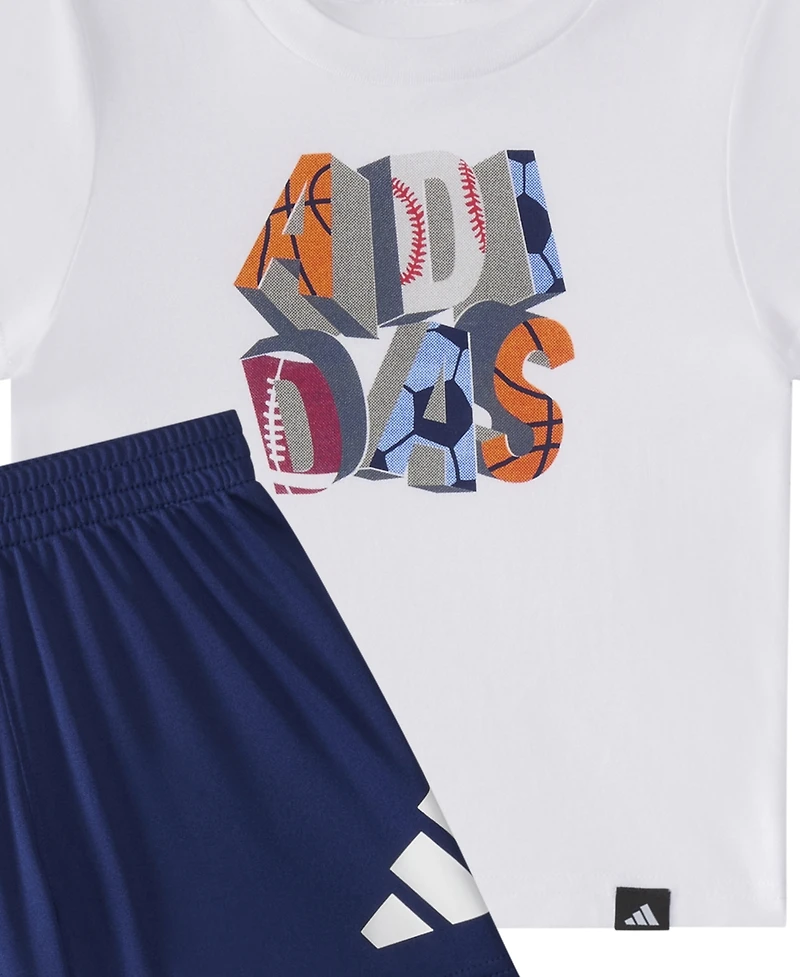 Adidas Baby Boys 2-Piece Short Sleeve T-Shirt and Elastic Waistband Logo Shorts Set