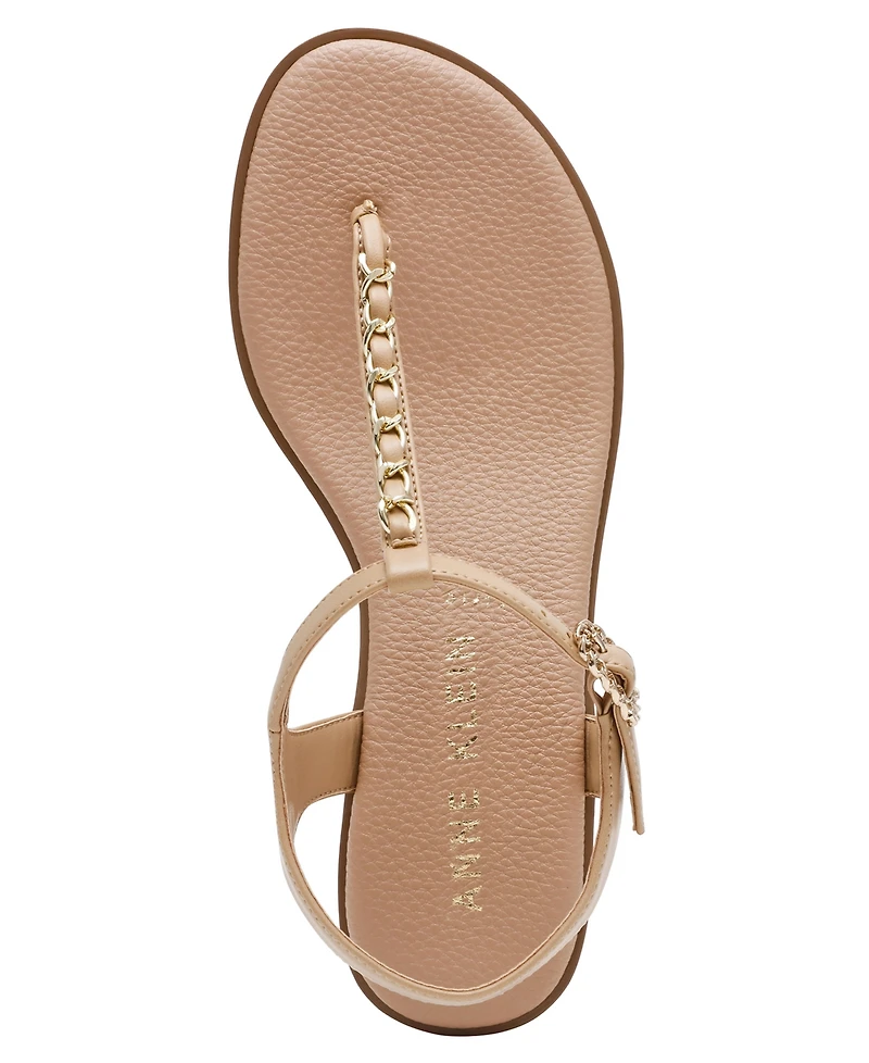 Anne Klein Women's Tessa T Strap Chain Block Heel Dress Sandals