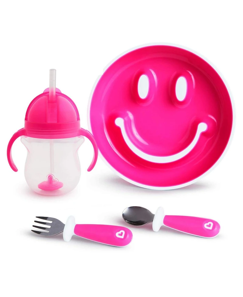Munchkin Toddler 4 piece Be Happy Dining Set, Pink