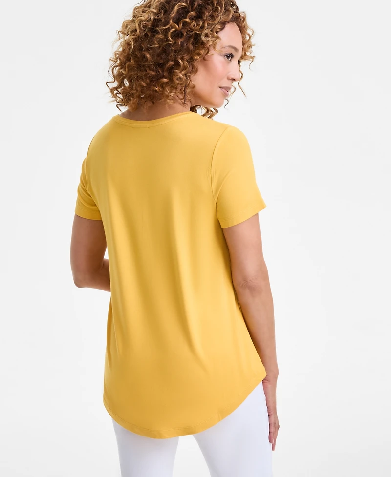 Jm Collection Petite Solid Rayon Span Short-Sleeve Top, Created for Macy's