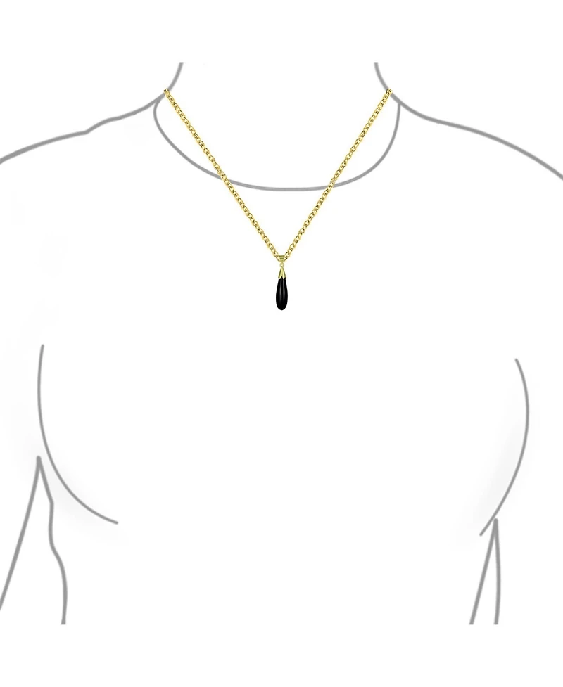 Bling Jewelry Classic Natural Stone Elongated Dangle Teardrop Pendant Necklace Gold Plated Silver