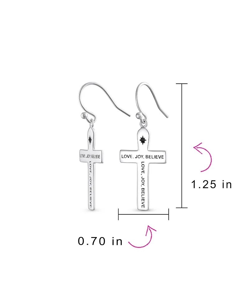 Bling Jewelry Inspirational Love Joy Believe Dangle Earrings with Religious Cross Sterling Silver
