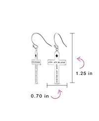 Bling Jewelry Inspirational Love Joy Believe Dangle Earrings with Religious Cross Sterling Silver