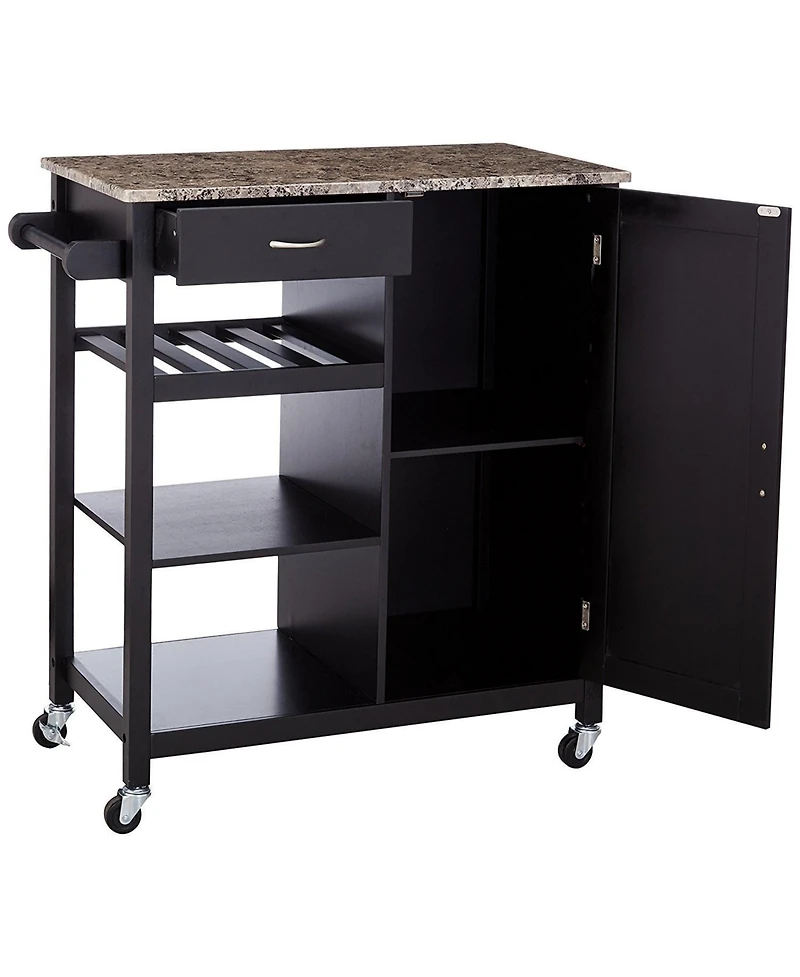 Kings Brand Furniture Sanford Wood & Marble Finish Top Kitchen Storage Cabinet Cart