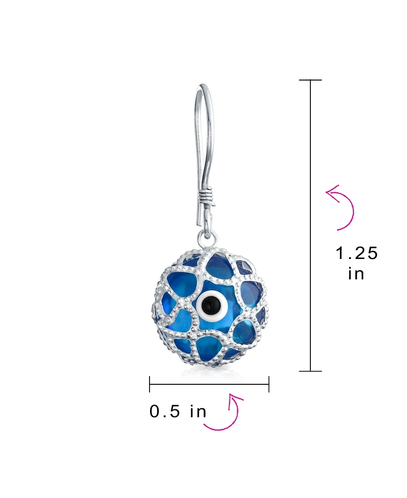 Bling Jewelry Blue Nazar Evil Eye Filigree Dangle Earrings Murano Glass & Sterling Silver