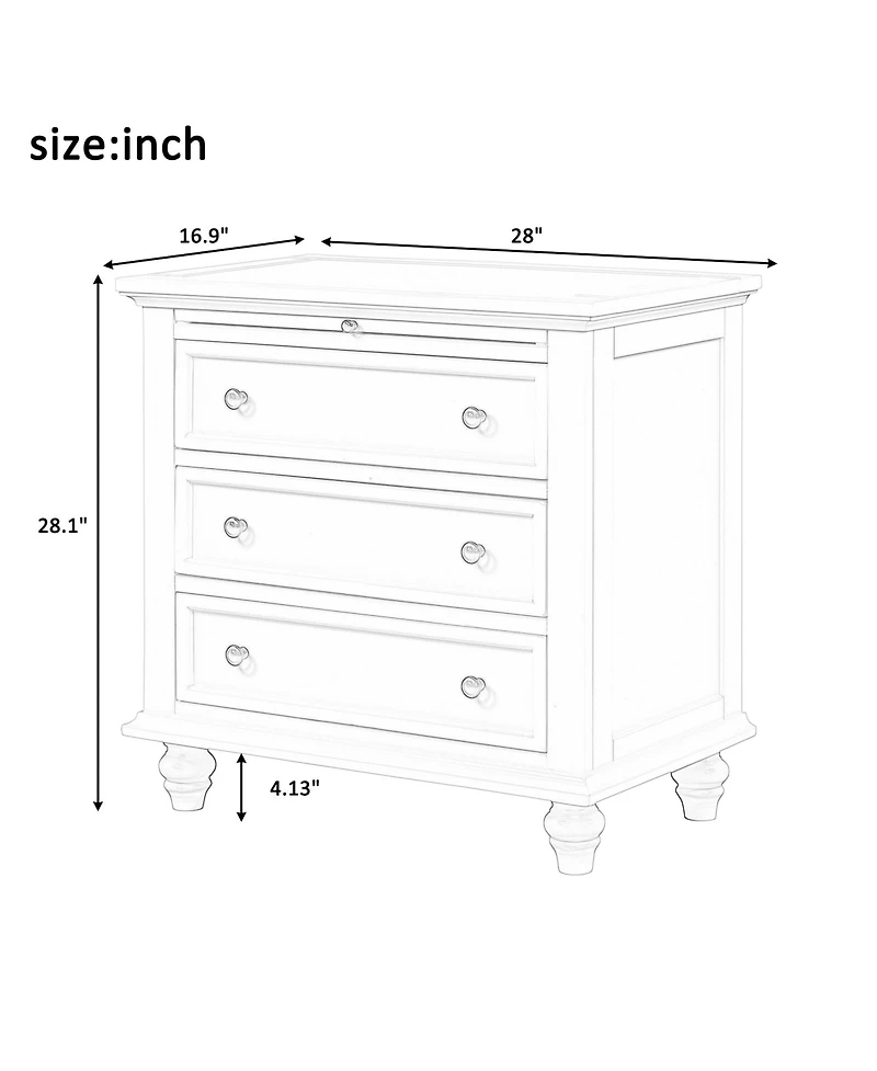 3-Drawer Storage Wood Cabinet, End Table with Pull out Tray