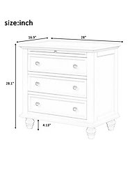 3-Drawer Storage Wood Cabinet, End Table with Pull out Tray