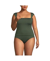 Lands' End Plus Square Neck Underwire Tankini Top