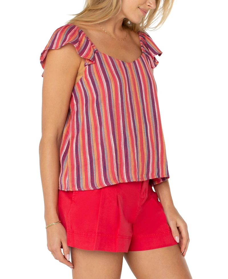Liverpool Los Angeles Women's Flutter Sleeve Striped Top