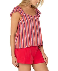 Liverpool Los Angeles Women's Flutter Sleeve Striped Top