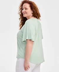 Style & Co Plus Flutter-Sleeve Top, Exclusively at Macy's