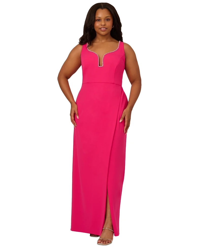 Adrianna Plus Embellished Crepe Gown
