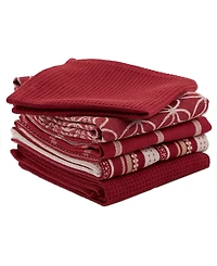 Design Imports Wine Asst Cotton Dishtowel Dishcloth, Set of 5