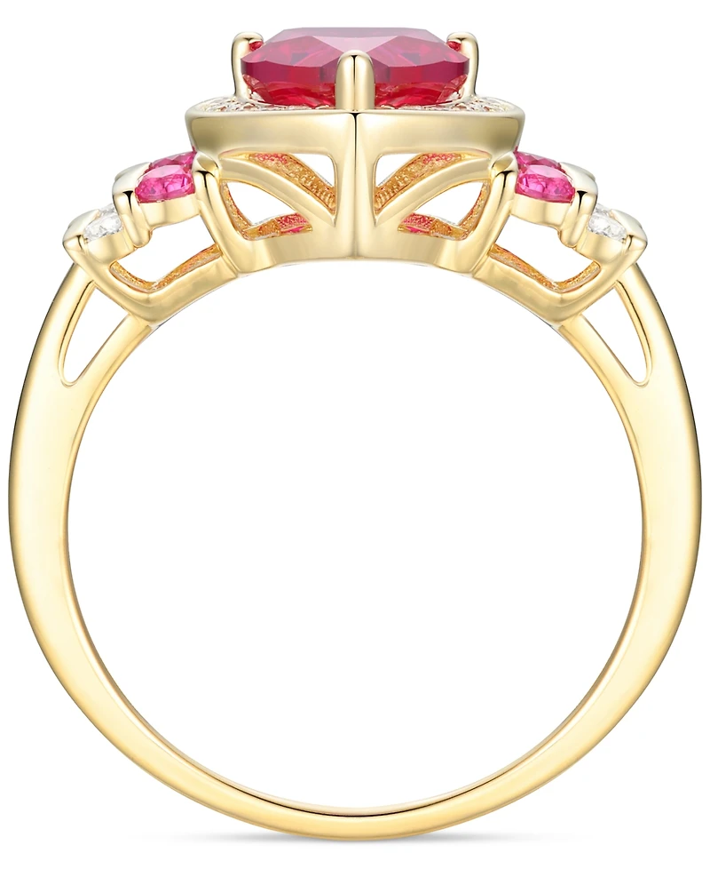 Macy's Lab Grown Ruby (1-1/2 ct. t.w.), White Sapphire (1/4 ct. t.w.) & Diamond Accent Heart Ring in 14K Gold Over Sterling Silver