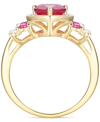 Macy's Lab Grown Ruby (1-1/2 ct. t.w.), White Sapphire (1/4 ct. t.w.) & Diamond Accent Heart Ring in 14K Gold Over Sterling Silver