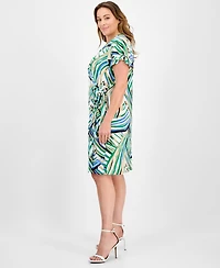 Anne Klein Plus Flutter-Sleeve Classic Faux-Wrap Dress