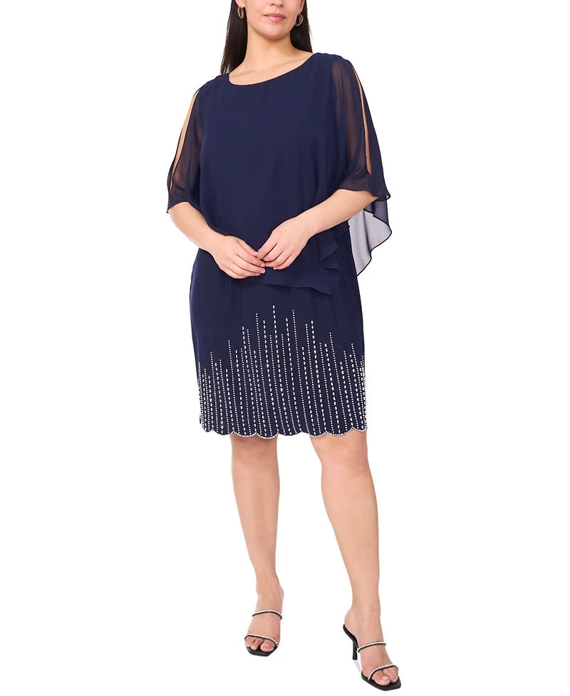 Msk Plus Size Beaded Cape-Overlay Shift Dress