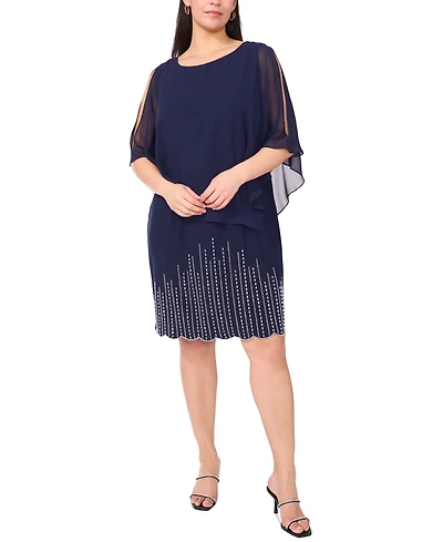Msk Plus Size Beaded Cape-Overlay Shift Dress