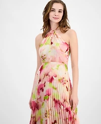 julia jordan Women's Pleated Floral Print Halter Maxi Dress