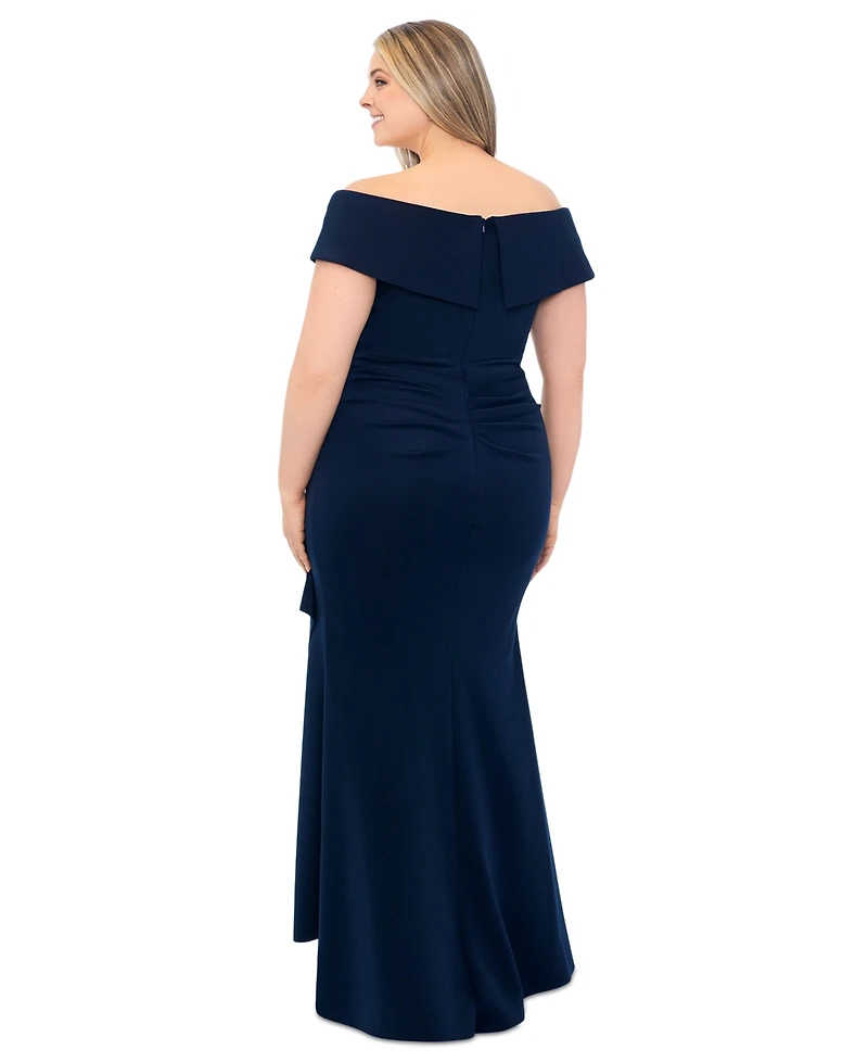 Xscape Plus Off-The-Shoulder Scuba Crepe Gown