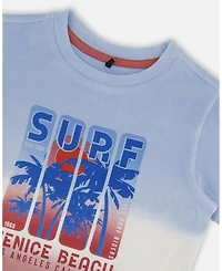 Deux par Baby Boys Short Sleeve Cotton Graphic Tee Gradient Pale Blue And Dark Old Rose