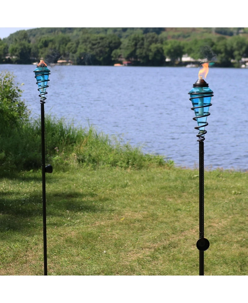 Outdoor Adjustable Height Glass and Metal Swirl Patio and Lawn Torch Set